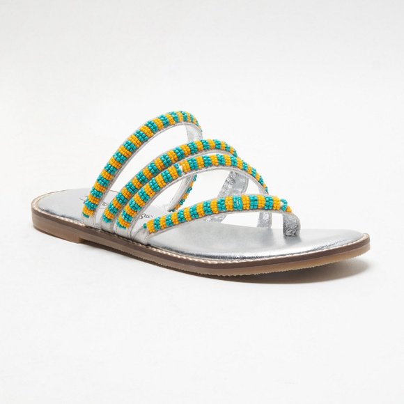 FREE PEOPLE Beatrice Beaded Flat Sandals / Platino Combo - Picture 5 of 9